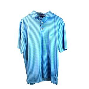STITCH Dri Fit Polo Shirt Blue striped Preppy Golf Casual Soft Shirt Short Sleev